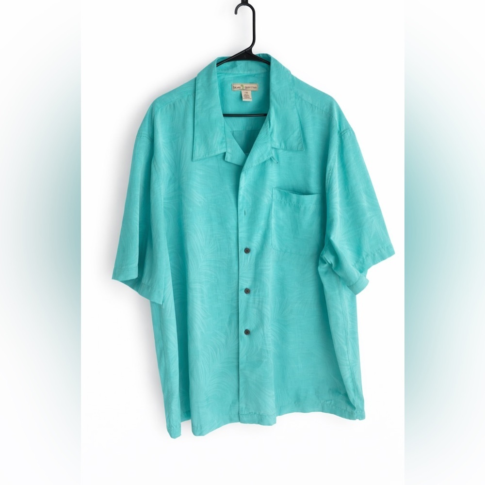 Island Outfitters 2XL Aqua Hawaiian Shirt Tropical Camp Button Up Resort